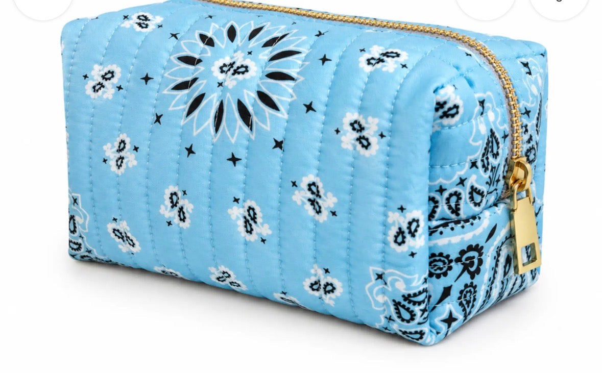 ELLISON+YOUNG BANDANA COSMETIC CASE, EVERYDAY TRAVEL POUCH (Sky Blue)