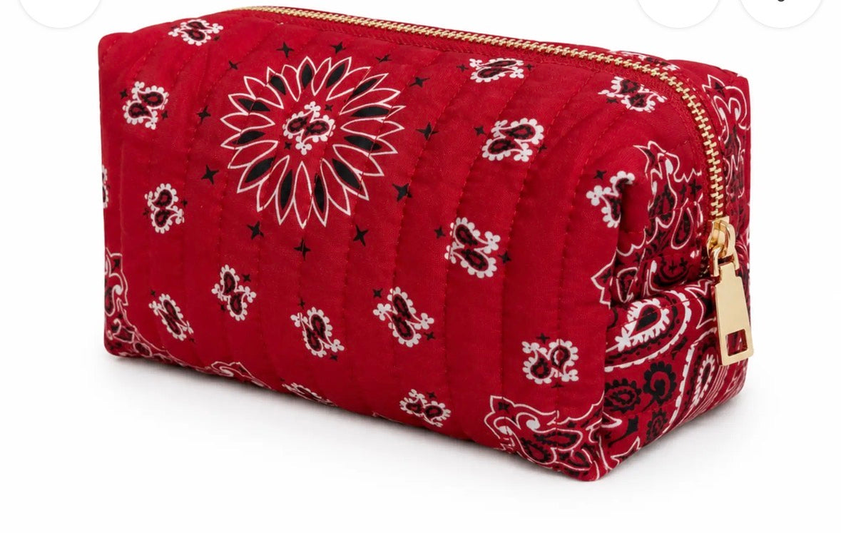BANDANA COSMETIC CASE, EVERYDAY TRAVEL POUCH (Red)